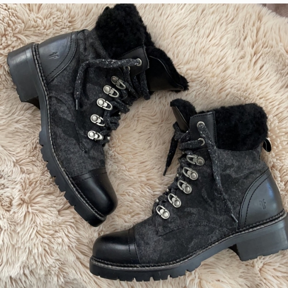 Frye Samantha Lace Up Shearling Hiking Boots